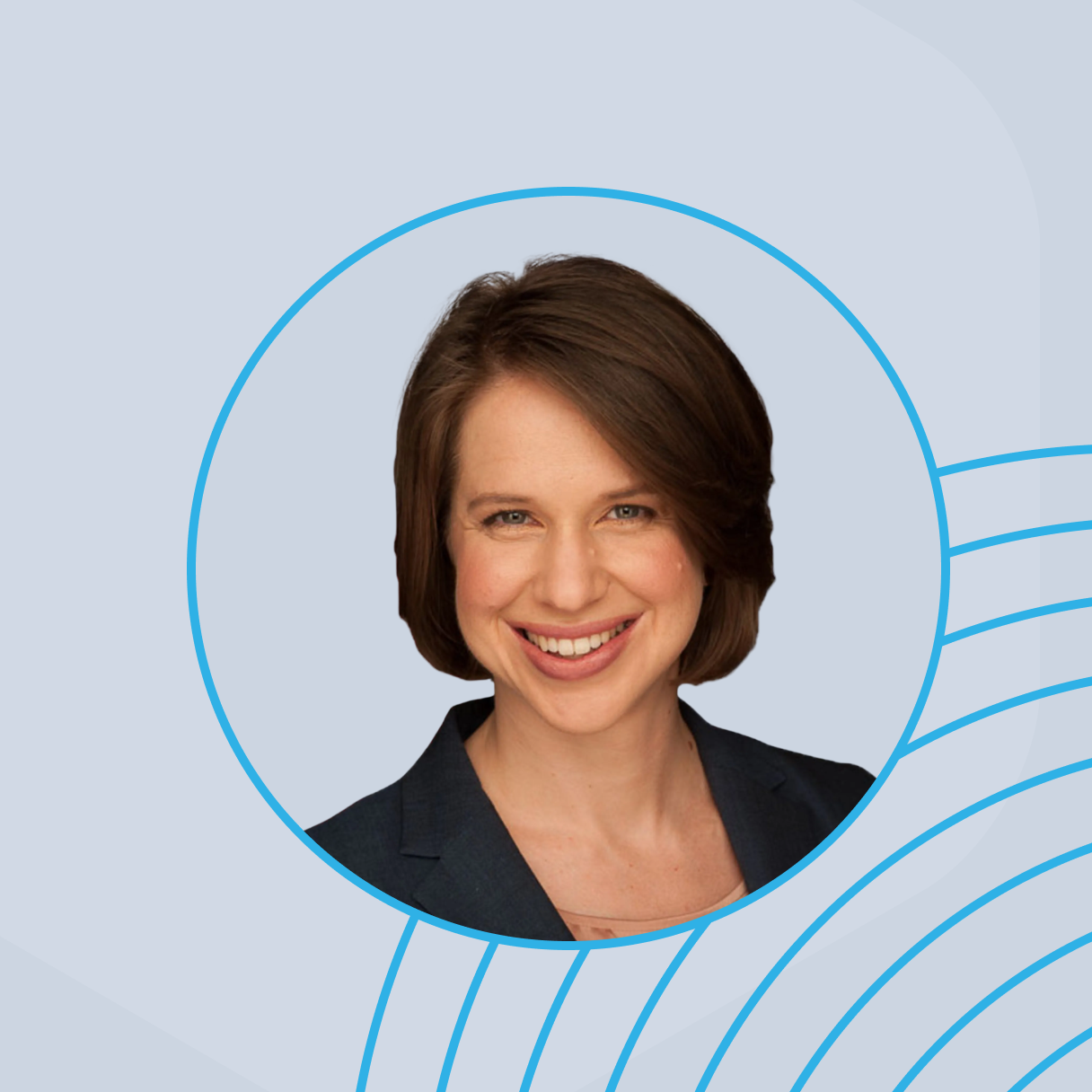 Alicia Jackson's portrait against a background of concentric blue circles